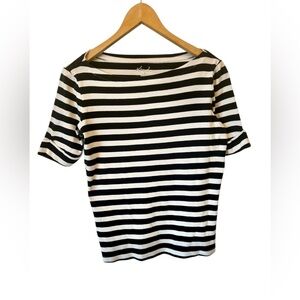 Navy blue & White Shirt Striped Tee Boatneck  Sz. Small